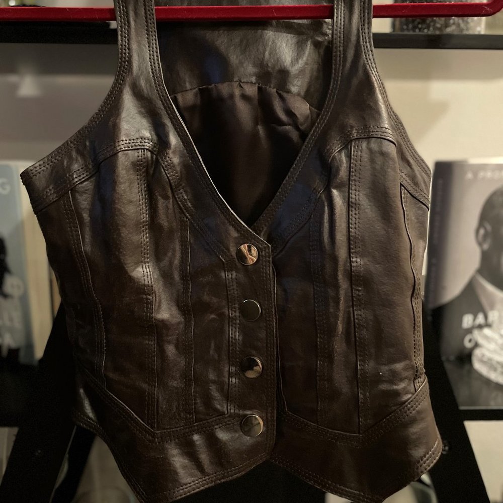 Size XS Leather  BEBE  Vest Crop  Dark Brown